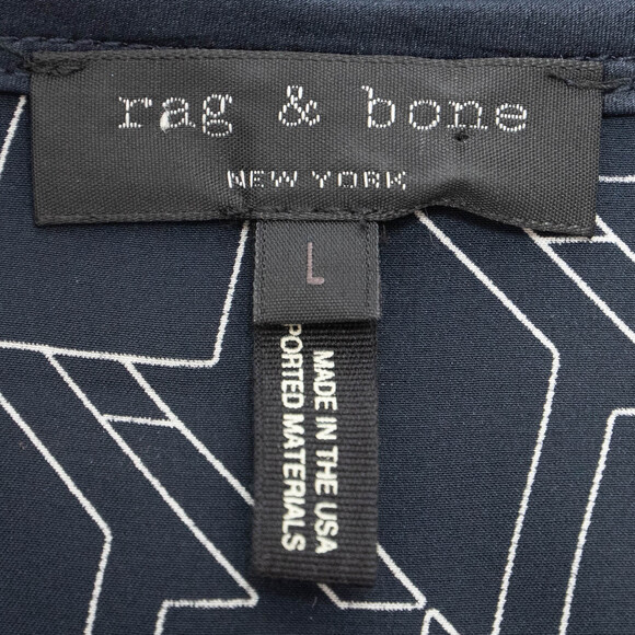 Rag & Bone Hill Navy Blue 100% Silk Geometric Print Sleeveless Top Size Large - Picture 5 of 8